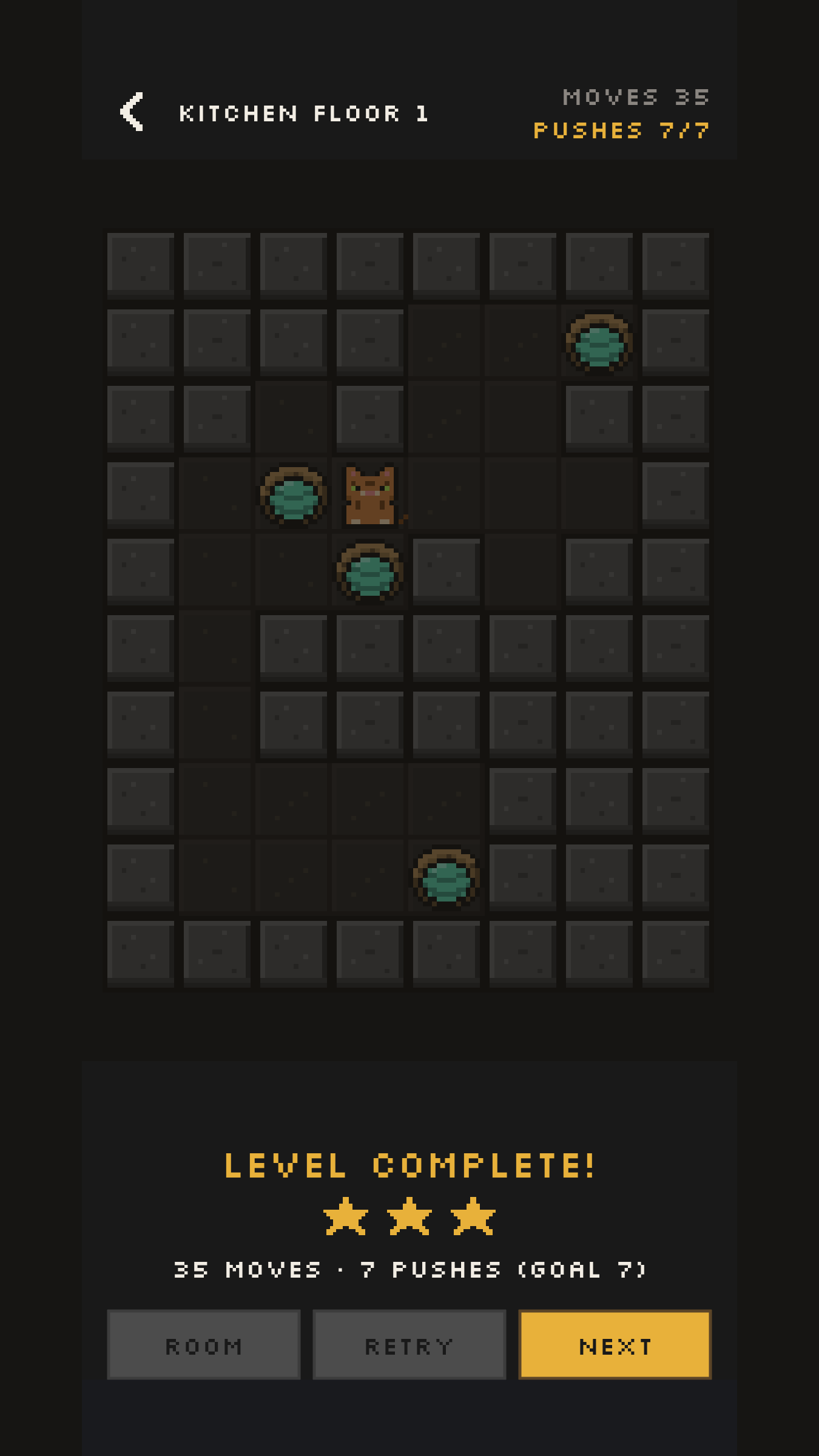 The level complete screen showing earned stars